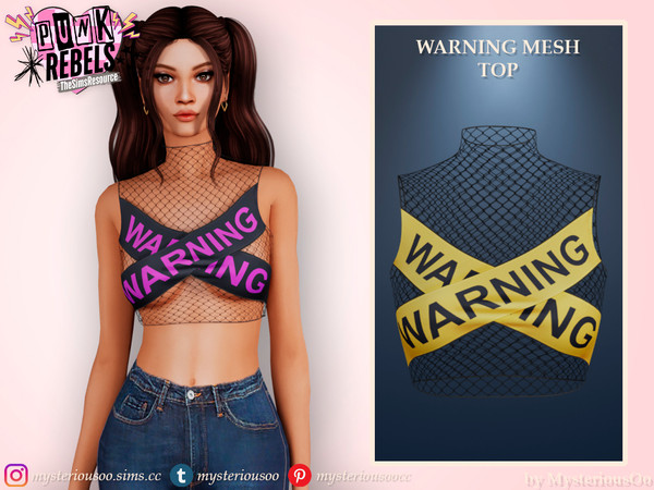 Sims 4 — Punk Rebels - Warning mesh top by MysteriousOo — Warning mesh top in 10 colors