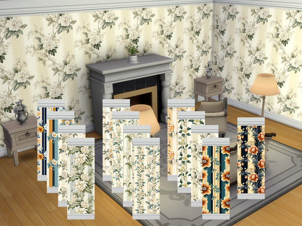 Sims 4 — Blossom & Stripes by Sinegosa by Sinegosa — Bring fresh charm to your walls with Blossom & Stripes! This
