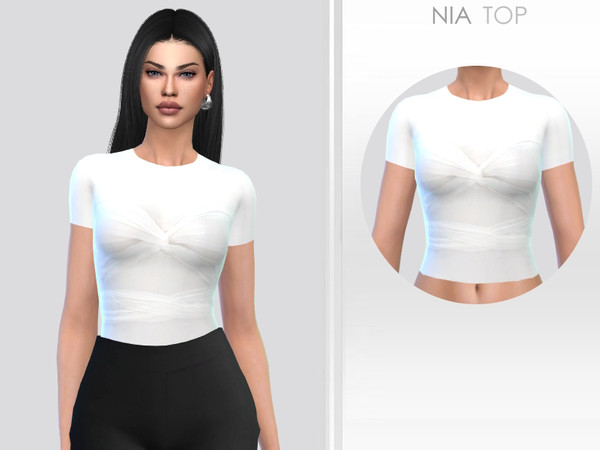 Sims 4 — Nia Top by Puresim — White casual t-shirt for female sims.
