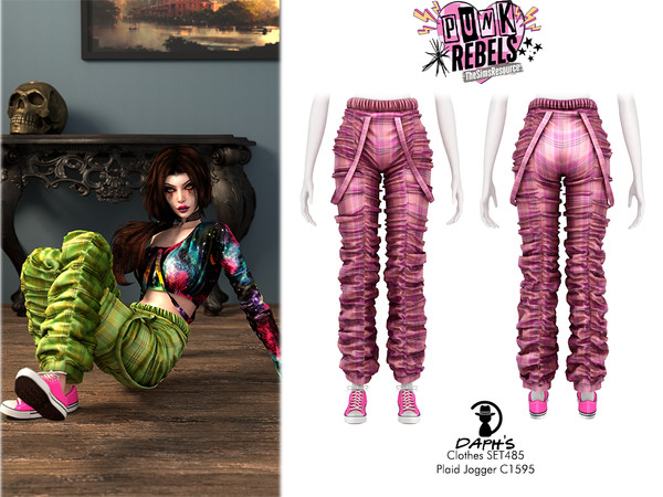 Sims 4 — PUNK REBEL - Clothes SET485 - Plaid Jogger C1595 by Daph's — 10 Swatches