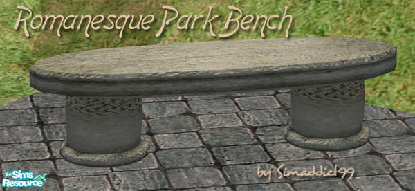 Sims 2 — Romanesque Garden - Park Bench by Simaddict99 — Romanesque style park bench. NOTE: this is a slave file and