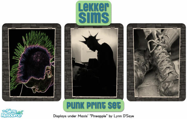 Sims 2 — Lekker Punk Prints by Lekker Sims — By Lekker Sims. 3 punk inspired prints for your sims. Displays under Maxis'