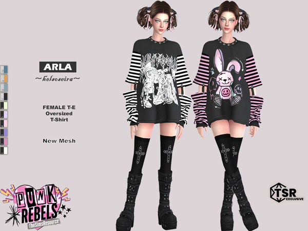 Sims 4 — PUNK REBELS - ARLA - Oversized T-Shirt by Helsoseira — Style - Cut out sleeve oversized T-shirt