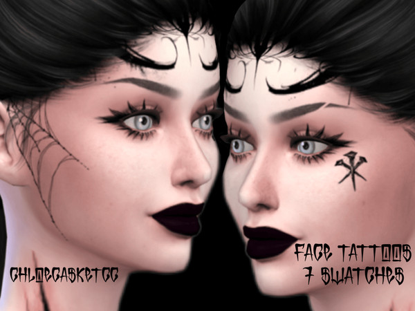 Sims 4 — Face Tattoos Vol I by ChloeCasketCC — 7 swatches. 3 variants of face tattoos to mix and match. M+F Teen-Elder.