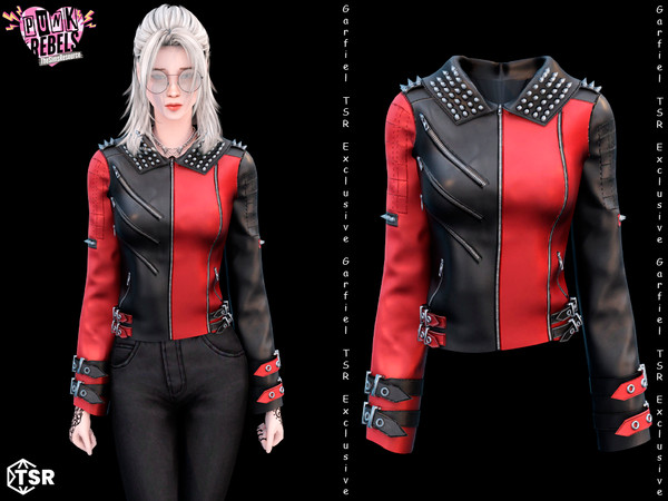 Sims 4 — Punk rock leather jacket with studs by Garfiel — A fierce punk rock jacket made from glossy faux leather in bold