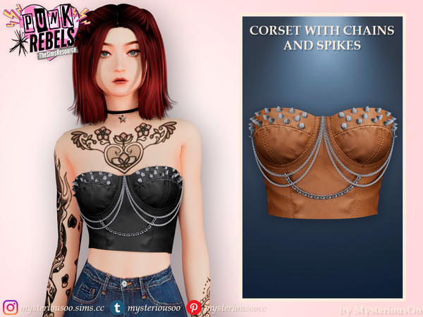 Sims 4 — Punk Rebels - Corset with chains and spikes by MysteriousOo — Corset with chains and spikes in 8 colors