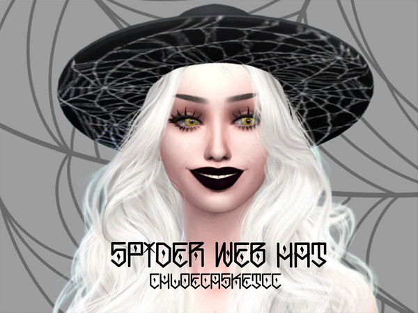 Sims 4 — Spider Print Brim Hat by ChloeCasketCC — Keep the goths out of the sun! M+F Base Game