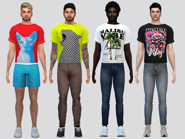 Sims 4 — Prints Cuffed Tee by McLayneSims — TSR EXCLUSIVE