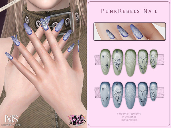 Sims 4 — PunkRebels Nail by VELYSEA — -Fingernail category -HQ comatble -14 swatches