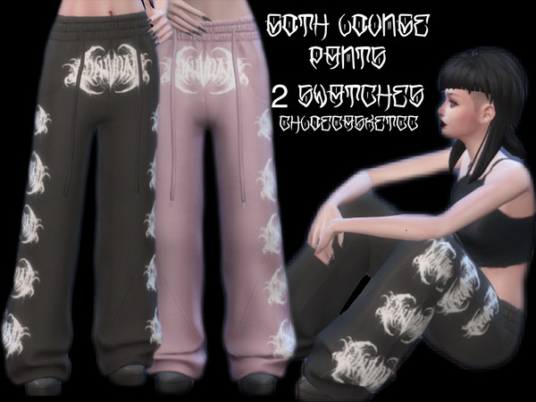 Sims 4 — Baggy Goth Pants by ChloeCasketCC — Base Game. 2 swatches, black and pink. F Teen-Elder.