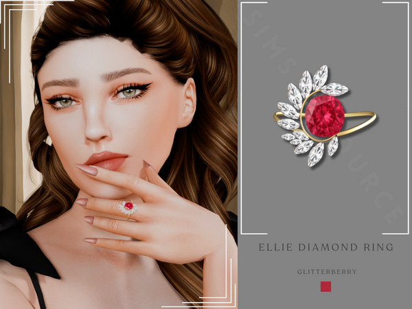 Sims 4 — PATREON Ellie Diamond Ring by Glitterberryfly — A diamond ring for the middle finger set in gold Find the rest