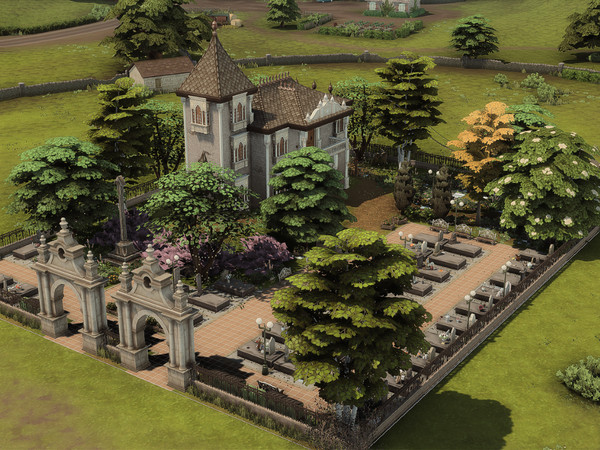 Sims 4 — Willowgate Cemetery (NO CC) by Meerigold — A peaceful cemetery inspired by old European graveyards, nestled in