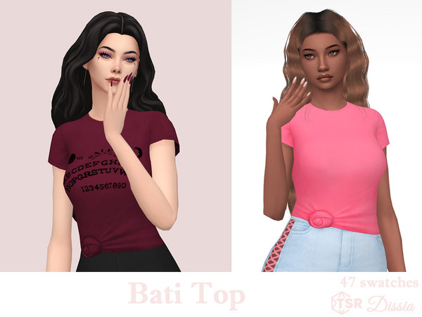 Sims 4 — Bati Top by Dissia — Tied short sleeves solids top