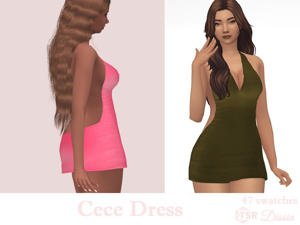 Sims 4 — Cece Dress by Dissia — Short V cleavage velvet deep back cut party dress