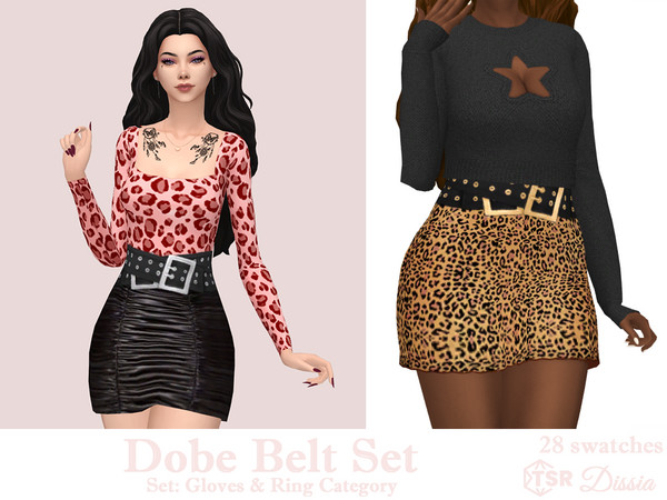 Sims 4 — Dobe Belt (Gloves Category) by Dissia — Two leather belts Available in 28 swatches (5 heights, 2 black options,