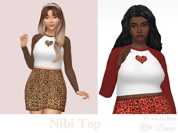 Sims 4 — Nibi Top by Dissia — Long sleeves short top with heart print