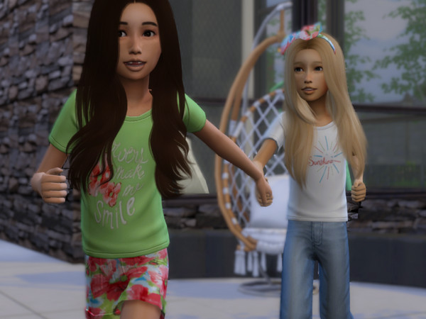 Sims 4 — bigbowheadband_poppies.package by oldmanjenny — Child clothing set with 2 tops, a hoodie, two bottoms, a swim