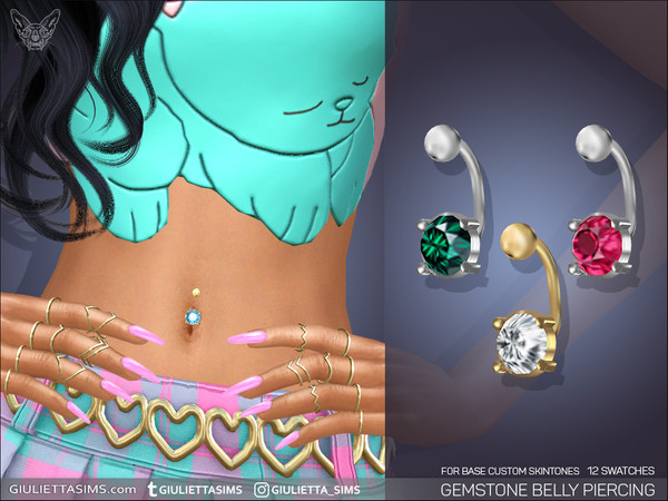 Sims 4 — Gemstone Belly Piercing (left brow ring category) by feyona — Gemstone Belly Piercing for custom skintones comes