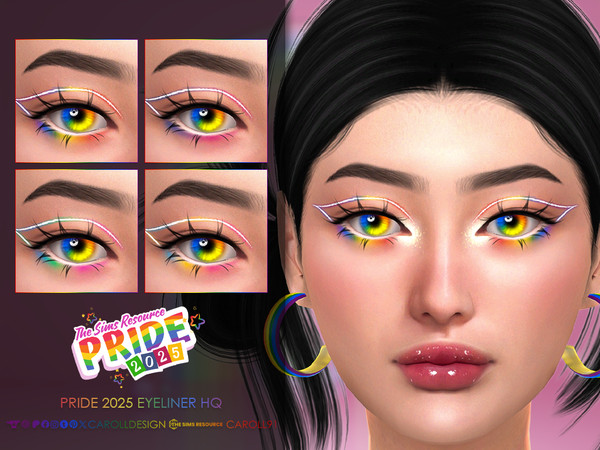 Sims 4 — Pride 2025 Eyeliner HQ by Caroll912 — A 4-swatch white eyeliner with different pride flag details. Suited for