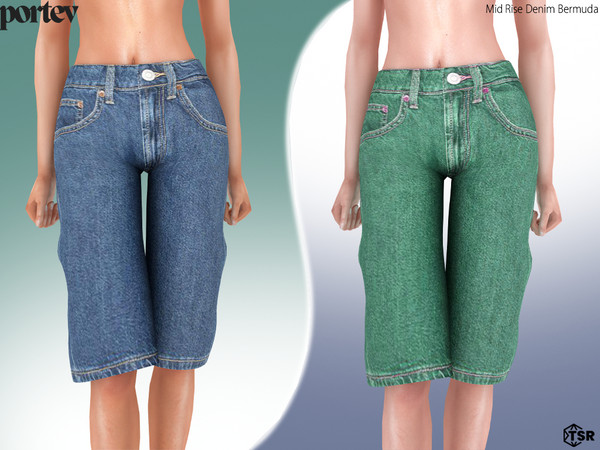 Sims 4 — Mid Rise Denim Bermuda by portev — new Mesh 5 colors