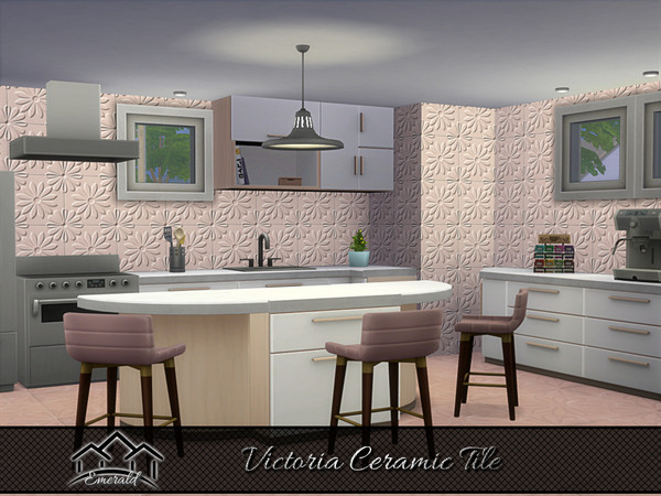 Sims 4 — Victoria Ceramic Tile 6 by Emerald — Victoria tiles patterns displaying elegant floral that adding vintage