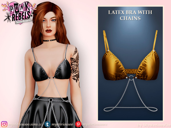 Sims 4 — Punk Rebels - Latex bra with chains by MysteriousOo — Latex bra with chains in 6 colors