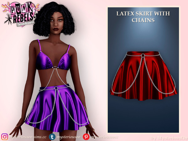 Sims 4 — Punk Rebels - Latex skirt with chains by MysteriousOo — Latex skirt with chains in 6 colors