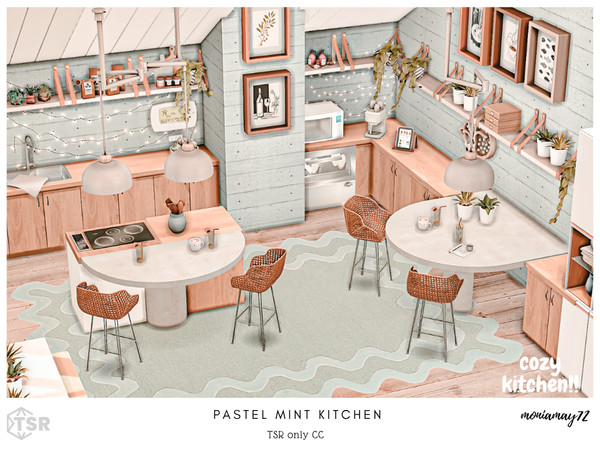 Sims 4 — Pastel Mint Kitchen by Moniamay72 — A beautiful modern kitchen in light wooden pastel colors.