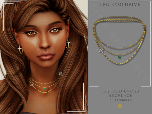 Sims 4 — Cross Layered Necklace by Glitterberryfly — A gold chain three layered necklace