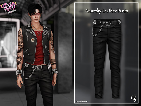 Sims 4 — Anarchy Leather Pants (men) by WisteriaSims — - FOR MEN - NEW MESH - TEEN TO ELDER - Clothing Bottom Category