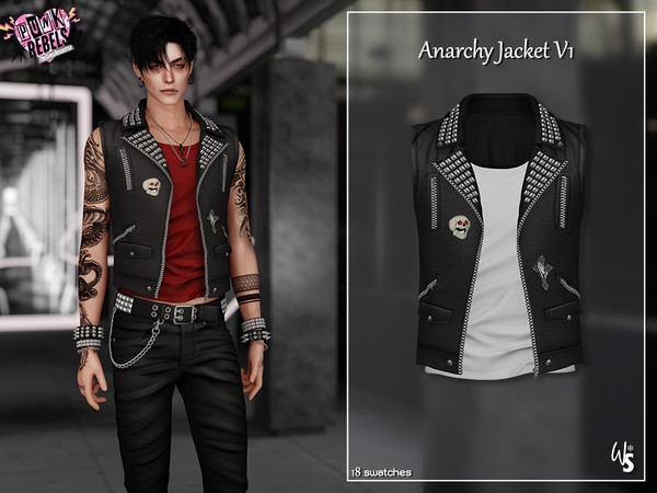 Sims 4 — Anarchy Leather Jacket v1 (men) by WisteriaSims — - FOR MEN - NEW MESH - TEEN TO ELDER - Clothing Top Category