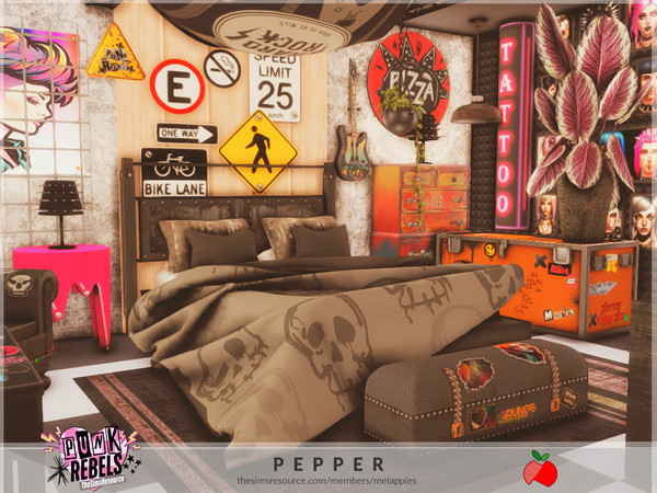Sims 4 — Punk Rebels - Pepper bedroom by melapples — a rebellious bedroom for a guitarist . enjoy! 6x6