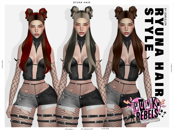 Sims 4 — Punk Rebels Ryuna Hairstyle by Leah_Lillith — There is optional recolor (color wheel) which can be found in the