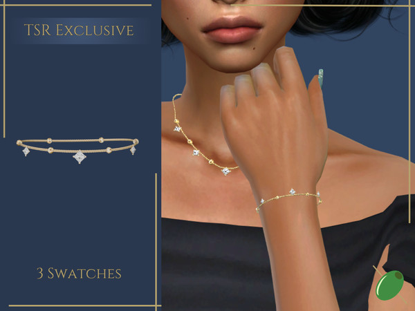 Sims 4 — Kara Bracelet by Pitted0live — Chain bracelet with gold beads and princess cut diamond charms Custom catalog