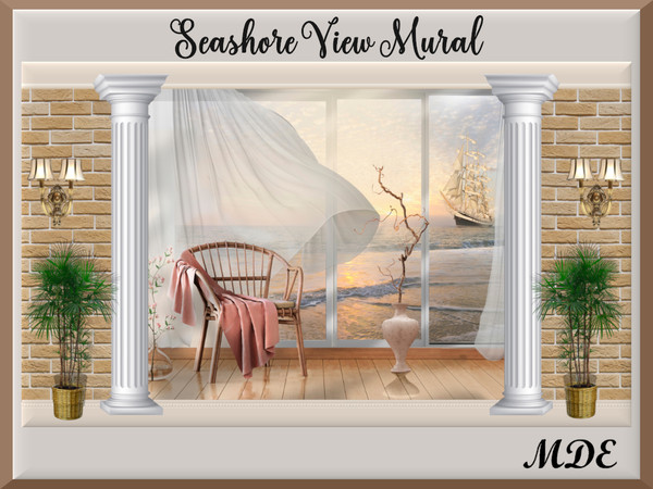 Sims 4 — Seashore View Mural by MDE — Bring the beauty and peace of the sea to your home.