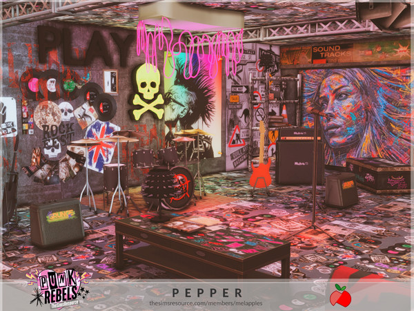 Sims 4 — PUNK REBELS - Pepper garage by melapples — a garage for band practice. enjoy! 8x10