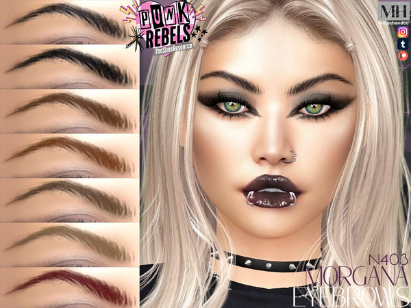 Sims 4 — Punk Rebels Morgana Eyebrows N403 by MagicHand — Thin arched brows in 13 colors - HQ Compatible.