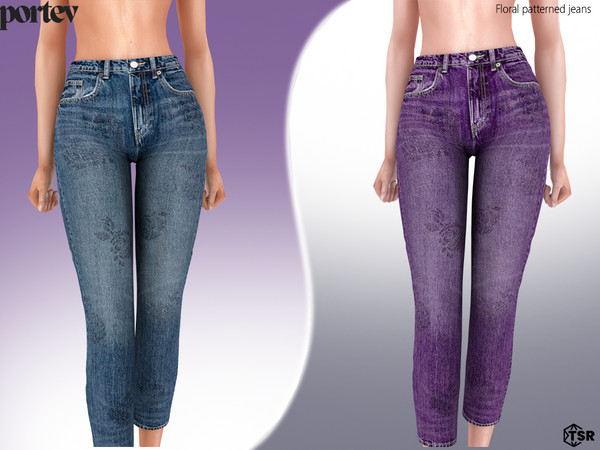 Sims 4 — Floral patterned jeans by portev — new Mesh 5 colors
