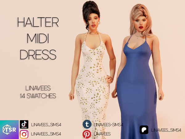Sims 4 — ROSIE - HALTER MIDI DRESS by linavees — New Mesh
