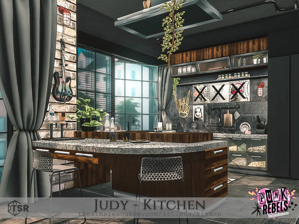 Sims 4 — Punk Rebels - Judy Kitchen by Rirann — Judy is a messy but cozy kitchen for punk rebels