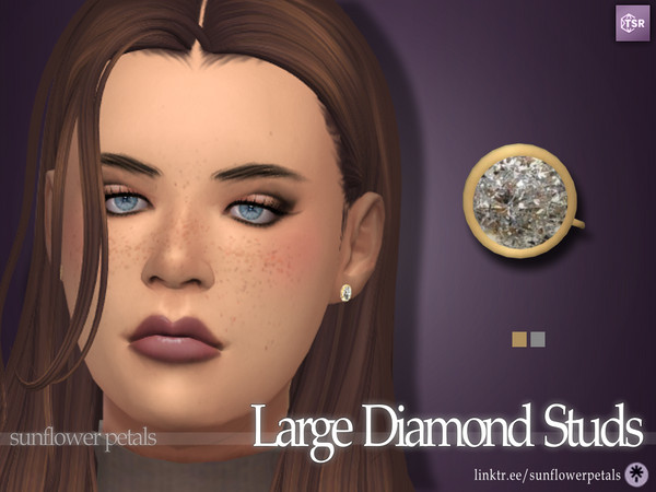 Sims 4 — Large Diamond Studs by SunflowerPetalsCC — A pair of large diamond stud earrings in 2 metal colors. BGC