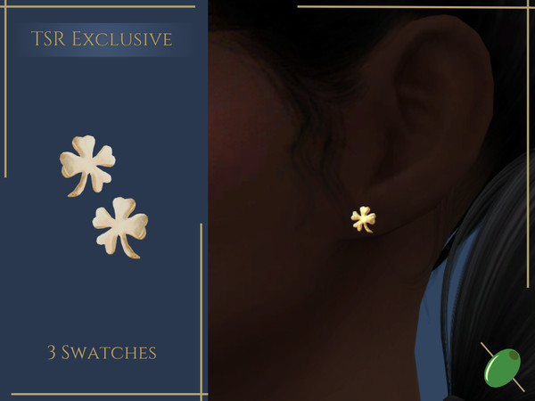 Sims 4 — Lucky Studs by Pitted0live — Clover shaped simple stud earrings Custom catalog image