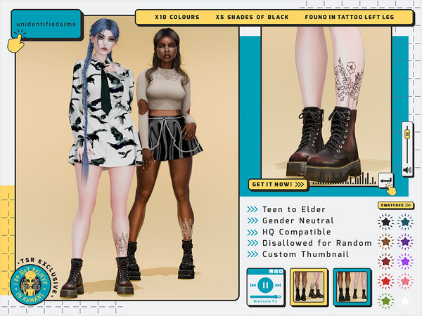 Sims 4 — Blossom V2 Tattoo by unidentifiedsims — 10 Colours