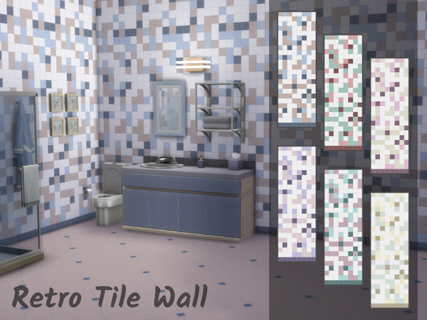Sims 4 — Retro Tile Wall by iluminaria — Retro tile walls to create an 80s mall vibe. Six different color combinations to