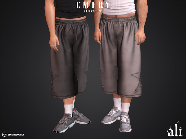 Sims 4 — EMERY shorts (m) by ali1 — Baggy bermuda shorts with stitch detailing