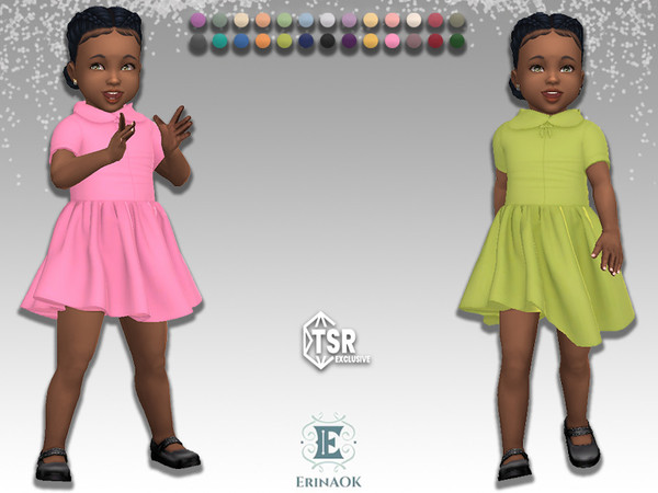 Sims 4 — ErinAOK Toddler Dress 070225 by ErinAOK — Toddler Girl's Cotton Dress with Collar and Bow