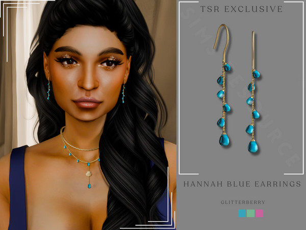 Sims 4 — Hannah Blue Earrings by Glitterberryfly — A dangle blue gemstone earring