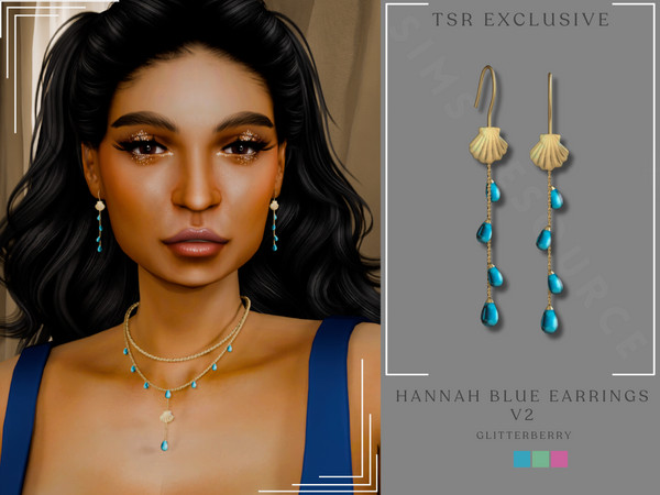 Sims 4 — Hannah Blue Earrings v2 by Glitterberryfly — A gold shell and blue gemstone earring