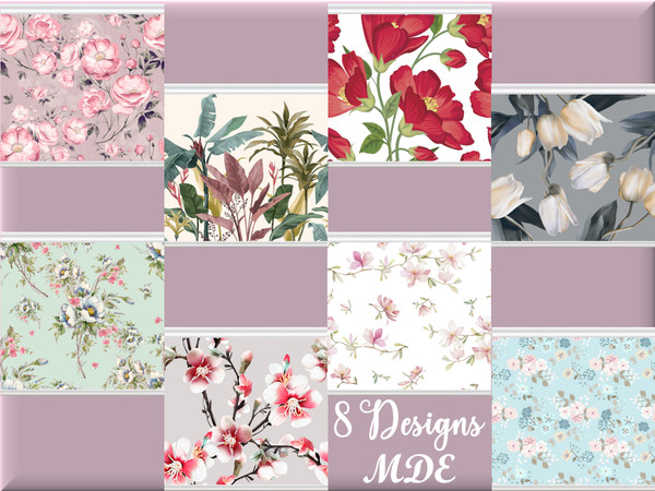 Sims 4 — MDE-DamlaBigDesignFloral05.package by MDE — 8 different Big Design Wallpapers for your rooms. Every design has