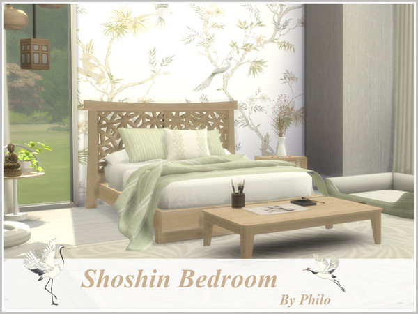 Sims 4 — Shoshin Bedroom by philo — A lovely bedroom for Sims and their pets in Japandi style. Size : 9X9